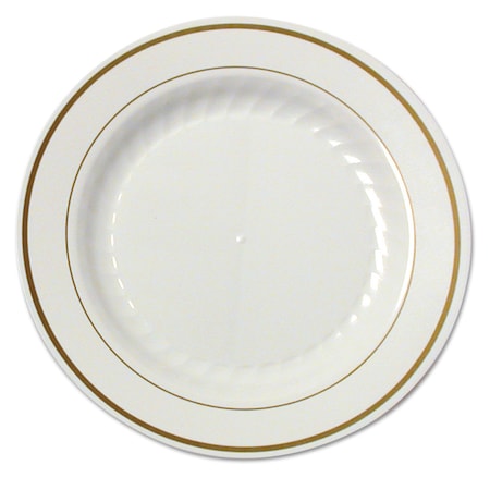 Masterpiece Plastic Plates, 7.5 In. Dia, Ivory/Gold, 150PK